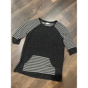 Umgee Tunic‎ Top 3/4 Sleeve Striped Pocket Casual Comfy Black Size S